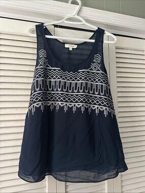 Umgee Navy Tank Top with silver Geometric Embroidery
